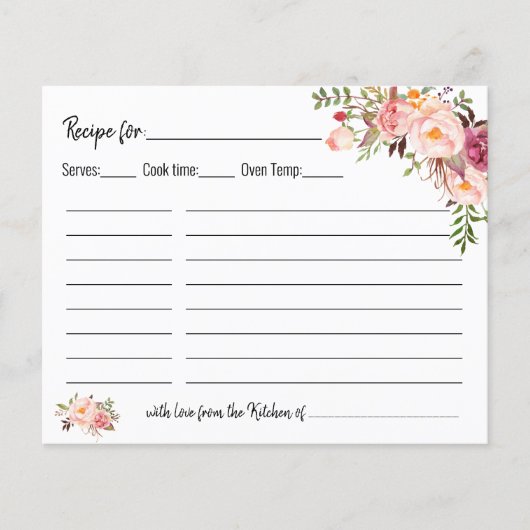 Recette carte nuptiale douche rose mariage floral (Devant)