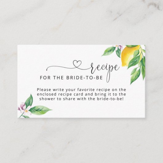 Recette de citron pour la mariée à être carte de c (Devant)