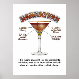 Recette de cocktail Manhattan Art 18"x24" Affiche 