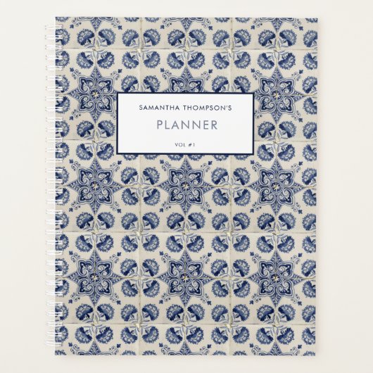 Recette de fleurs géométriques vintage bleu blanc (Devant)