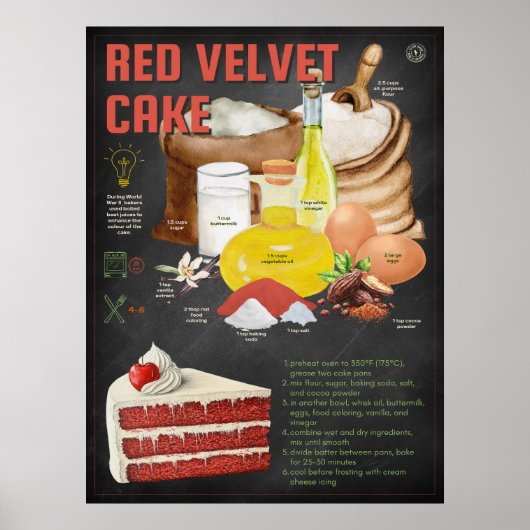 Recette de gâteau Velvet rouge Tableau noir Cuisin (Devant)