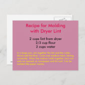 Recette pour le moulage avec la carte postale Lint (Devant / Derrière)