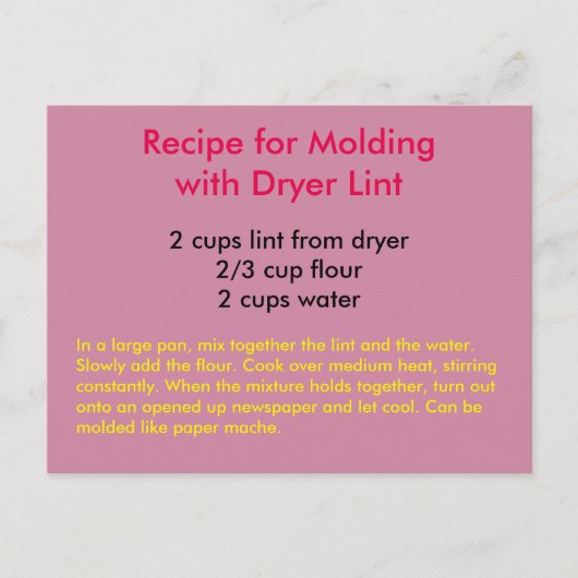 Recette pour le moulage avec la carte postale Lint (Devant)