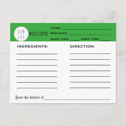 Recette Retro Carte Chef Vert Outils de cuisine (Devant)
