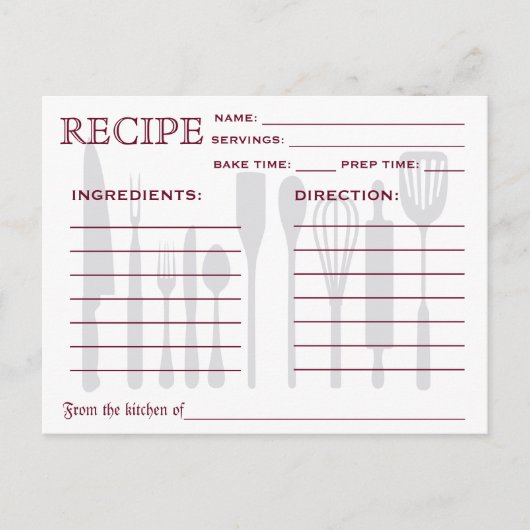 Recette Rétro Outils de cuisine de la carte (Devant)