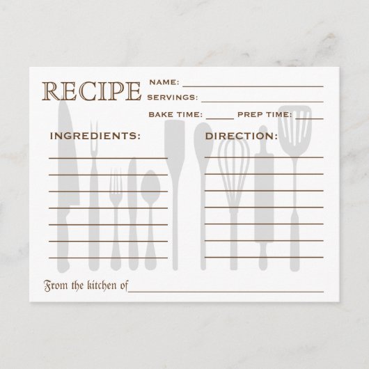 Recette Rétro Outils de cuisine de la carte (Devant)