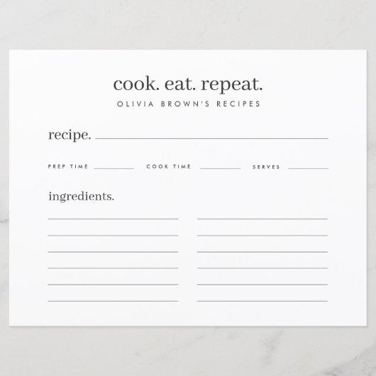 Recettes | Carte de boîtier Classeur de recette mi (Devant)