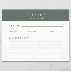 Recettes Carte de recette élégante et minimalist