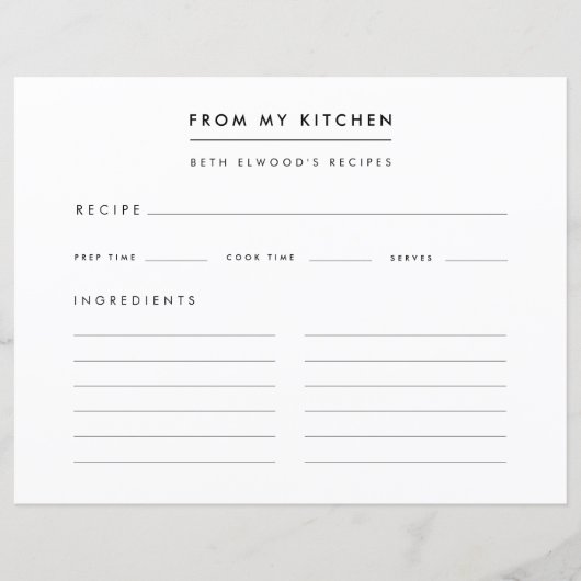 Recettes | Carte de recette moderne de ma cuisine (Devant)