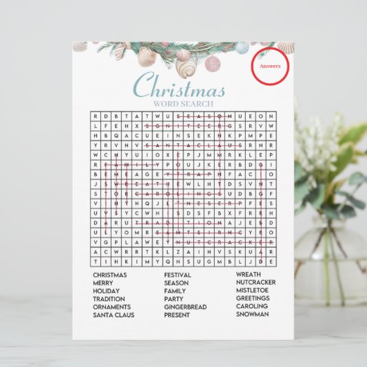 Recherche de mots de Noël côtier  Carte de réponse (Debout devant)