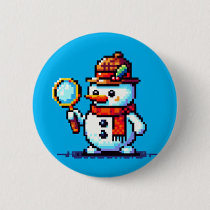 Rechercheur Snowman - Grappige Pixel Art Winter My Ronde Button 5,7 Cm