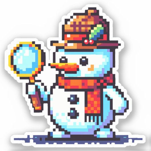 Rechercheur Snowman - Grappige Pixel Art Winter My Sticker (Voorkant)