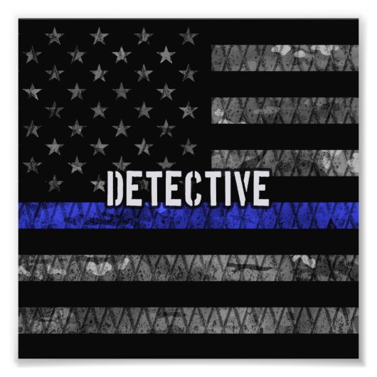 Rechercheur Thin Blue Line Distress Vlag Foto Afdruk (Voorkant)