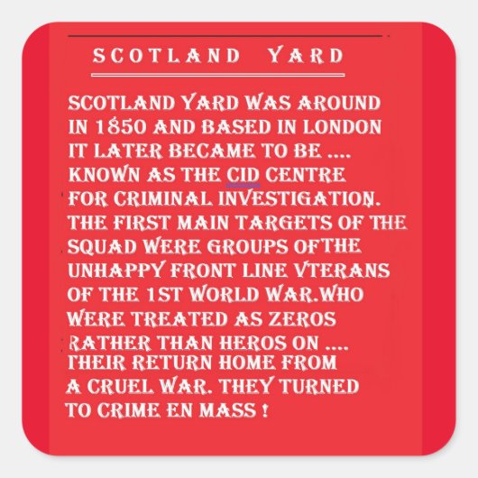 RECHERCHEURS POLITIE OVERVALLERS GESCHIEDENIS VIERKANTE STICKER (Voorkant)