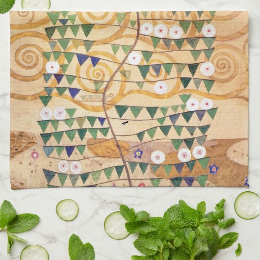 Recht deel van de Levensboom van Gustav Klimt Theedoek (Gevouwen)