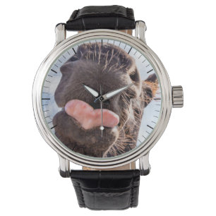 Recht uit de mond van het paard Funny Animal Watch Horloge