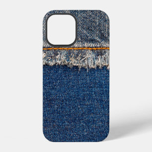 Rechte steek met oranje draad op gebleekte denim iPhone 12 hoesje