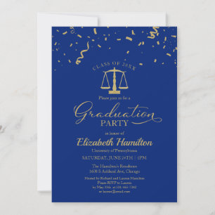 Rechtenschool Afstudeerfeest Goud Confetti Blauw Kaart