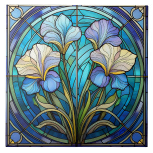 Rechter Bloemen Iris Art Nouveau Blauw Groen Retro Tegeltje