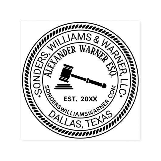 Rechter Gavel, Firm Lawyer Naam Loc URL Est Zelfinktende Stempel (Design)