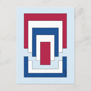 Rechthoek Abstract in rood, wit en blauw Briefkaart