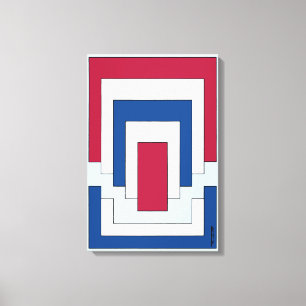 Rechthoek Abstract in Rood, Wit en Blauw Canvas Afdruk