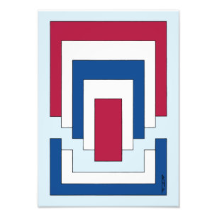 Rechthoek Abstract in rood, wit en blauw Foto Afdruk