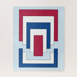 Rechthoek Abstract in rood, wit en blauw Legpuzzel