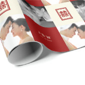 Rechthoek dubbelgeluk bruiloft foto collage cadeaupapier (Rol Hoek)