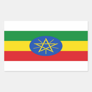 Rechthoek sticker met vlag van Ethiopië