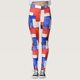 Rechthoeken Rood Wit Blauw Naadloos Patroon Leggings