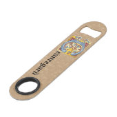 Rechthoekig blauw en rood ijzig, verlicht, letter speed flessenopener (Voorkant Gekanteld)