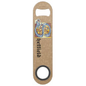 Rechthoekig blauw en rood ijzige verlichte letter  speed flessenopener (Achterkant)