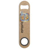 Rechthoekig blauw en rood ijzige verlichte letter  speed flessenopener (Voorkant)