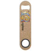 Rechthoekig blauw en rood ijzige verlichte letter speed flessenopener (Achterkant)