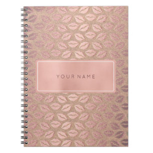 Rechthoekige roze roze goudpoeder met metalen kus notitieboek