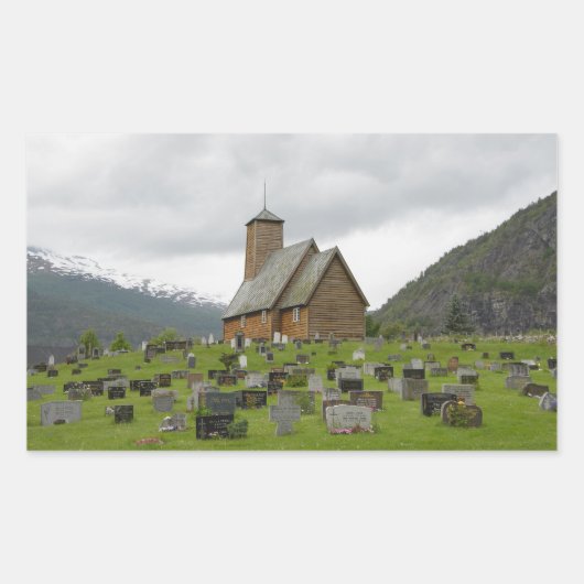 Rechthoekige sticker van staafkerk in Noorwegen (Voorkant)