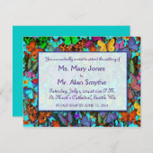 Rechthoekige uitnodigingen met gekleurde vlinders (Voorkant / Achterkant)