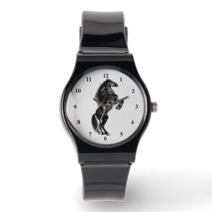 Rechtop zwart paard horloge