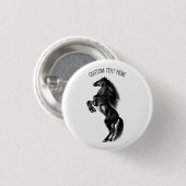 Rechtop zwart wild paard Button met aangepaste tek (Voorkant /achterkant)