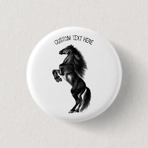 Rechtop zwart wild paard Button met aangepaste tek
