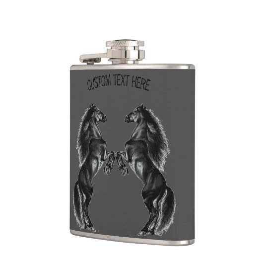 Rechtopstaande Paarden Flask met Aangepaste Tekst Heupfles (Links)