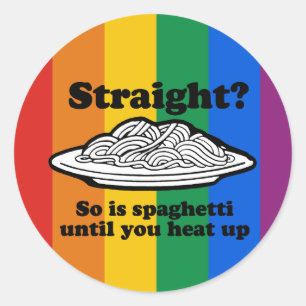 RECHTS? ZO SPAGHETTI TOT U HET OPHOORT RONDE STICKER