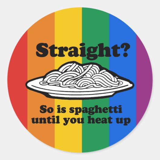 RECHTS? ZO SPAGHETTI TOT U HET OPHOORT RONDE STICKER (Voorkant)