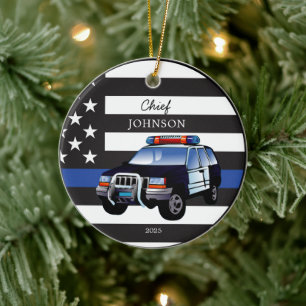 Rechtshandhaving Dunne Blauwe Lijn Vlag SUV Keramisch Ornament