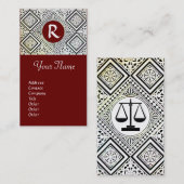 RECHTSKANTOOR, ADVOCAAT DAMASK Rood monogram Visitekaartje (Voorkant / Achterkant)