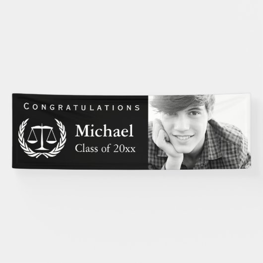 Rechtsschool Afstuderen Schalen van Justitie Spandoek (Horizontaal)