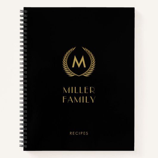 Recipbook van Elegant Black Gold Monogram Notitieboek (Voorkant)