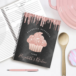 Recipe Cookbook Cupcake Roos Gold Glitter op zwart Notitieboek