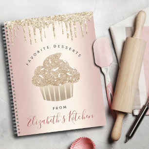 Recipe Cookbook Gold Glitter Cupcake Bakery Pink Notitieboek